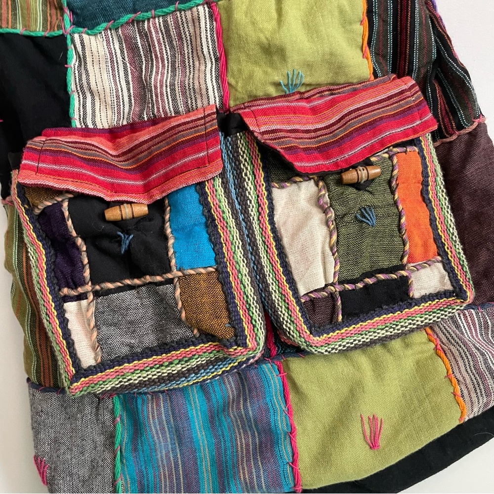 Patchwork Backpack Sack Boho Artsy Ethnic Festiva… - image 2